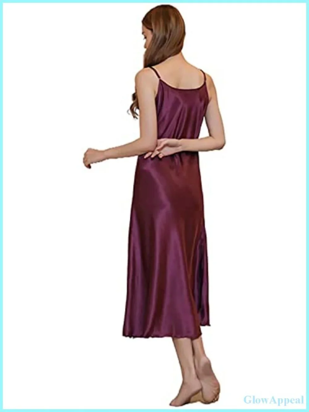Satin Long Nightgown V-Neck Adjustable Straps Sleep Dress
